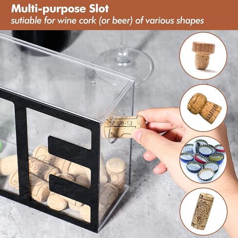 Koluti Wine Cork Holder Stand Wall Mounted, (13 x 6 inch) Shadow Box Frame Display Decor, Solid Acrylic Liquor Corks and Beer Cap Storage Case with Slot, Pull-Push Cover, Clear & Black in Kuwait
