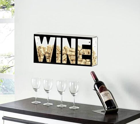 Koluti Wine Cork Holder Stand Wall Mounted, (13 x 6 inch) Shadow Box Frame Display Decor, Solid Acrylic Liquor Corks and Beer Cap Storage Case with Slot, Pull-Push Cover, Clear & Black in Kuwait