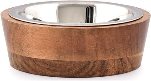 وعاء عميق للكلاب من خشب السنط والفولاذ من نيرمان، وعاء طعام وماء للكلاب لتقليل الضغط على المفاصل والعظام (6 بوصة × 6 بوصة × 2.25 بوصة) in Kuwait