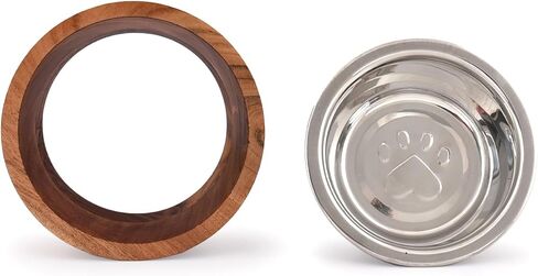 وعاء عميق للكلاب من خشب السنط والفولاذ من نيرمان، وعاء طعام وماء للكلاب لتقليل الضغط على المفاصل والعظام (6 بوصة × 6 بوصة × 2.25 بوصة) in Kuwait