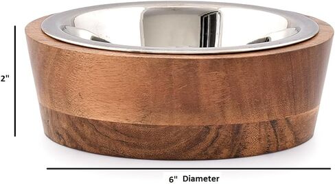 وعاء عميق للكلاب من خشب السنط والفولاذ من نيرمان، وعاء طعام وماء للكلاب لتقليل الضغط على المفاصل والعظام (6 بوصة × 6 بوصة × 2.25 بوصة) in Kuwait