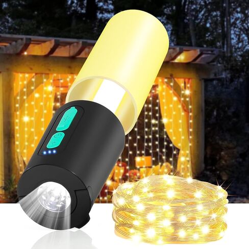 Upgraded Camping String Lights 33FT 8 Modes, Camping Lantern with 4000mAh Battery Charger, Rechargeable 3 Colors Dimmable Camping Lights Flashlight Waterproof for Tent Emergency Outdoor Hiking in Saudi Arabia