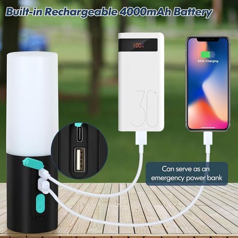 Upgraded Camping String Lights 33FT 8 Modes, Camping Lantern with 4000mAh Battery Charger, Rechargeable 3 Colors Dimmable Camping Lights Flashlight Waterproof for Tent Emergency Outdoor Hiking in Saudi Arabia