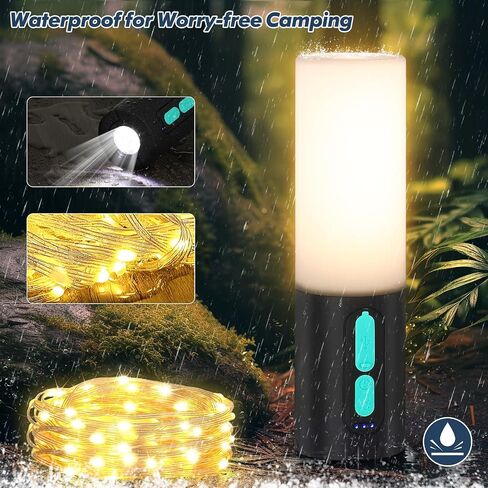 Upgraded Camping String Lights 33FT 8 Modes, Camping Lantern with 4000mAh Battery Charger, Rechargeable 3 Colors Dimmable Camping Lights Flashlight Waterproof for Tent Emergency Outdoor Hiking in Saudi Arabia