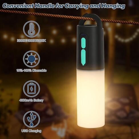 Upgraded Camping String Lights 33FT 8 Modes, Camping Lantern with 4000mAh Battery Charger, Rechargeable 3 Colors Dimmable Camping Lights Flashlight Waterproof for Tent Emergency Outdoor Hiking in Saudi Arabia
