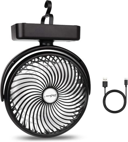 مروحة تخييم مقاس 17.78 سم مع فانوس ليد، بطارية قابلة لإعادة الشحن 5000 مللي أمبير/مروحة تعمل باليو إس بي مع خطاف تعليق لخيمة السيارة الترفيهية in Kuwait