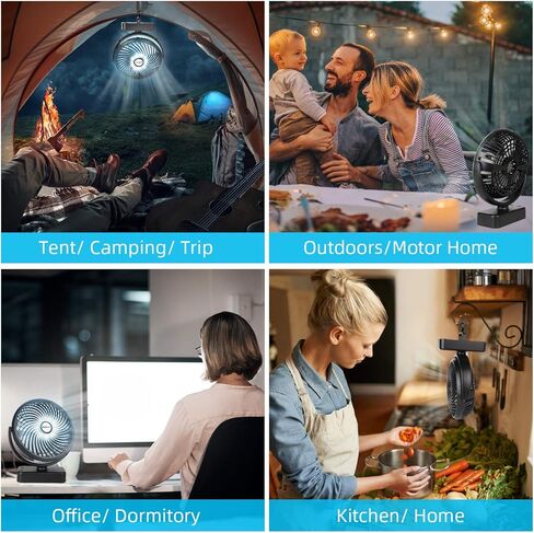 مروحة تخييم مقاس 17.78 سم مع فانوس ليد، بطارية قابلة لإعادة الشحن 5000 مللي أمبير/مروحة تعمل باليو إس بي مع خطاف تعليق لخيمة السيارة الترفيهية in Kuwait