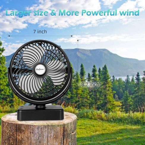 مروحة تخييم مقاس 17.78 سم مع فانوس ليد، بطارية قابلة لإعادة الشحن 5000 مللي أمبير/مروحة تعمل باليو إس بي مع خطاف تعليق لخيمة السيارة الترفيهية in Kuwait