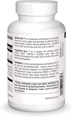 Source Naturals Amino Day - 20 من الأحماض الأمينية ذات الشكل الحر تدعم جودة النظام الغذائي أثناء التغذية - 60 قرصًا in Saudi Arabia