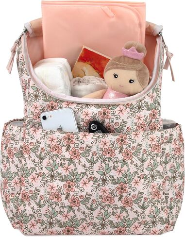 Multi-Function Floral Diaper Backpack and Travel Nappy Baby Bag with Changing Pad and Stroller Straps (Brown Bouquet) in Saudi Arabia