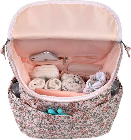 Multi-Function Floral Diaper Backpack and Travel Nappy Baby Bag with Changing Pad and Stroller Straps (Brown Bouquet) in Saudi Arabia