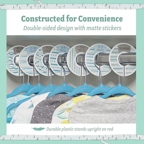 Baby Nest Designs Anti-Slip Plastic Closet Dividers, 7 Pieces, Baby Blue, 1.25" Rails, Sort Clothes By Stages & Size in Kuwait