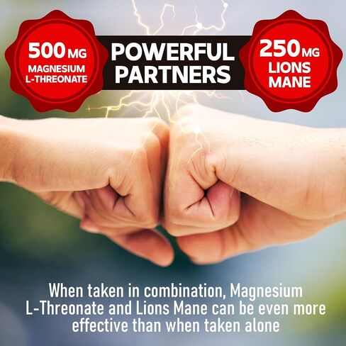 مكمل المغنيسيوم ل-ثريونات مع عرف الأسد وجذور أشواغاندا - 1000 ملجم لكل جرعة لإمدادات 60 قطعة - دعم الصيغة المتقدمة in Kuwait
