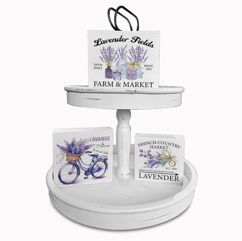 علامات صندوق خشبي لافندر، 3 قطع، زهور اللافندر في المزرعة، علبة متدرجة، علامات خشبية، ديكور، علامات خشبية، مجموعة ديكور للطاولة المركزية لمكتب الرف المنزلي in Kuwait