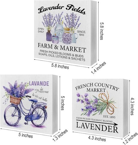 علامات صندوق خشبي لافندر، 3 قطع، زهور اللافندر في المزرعة، علبة متدرجة، علامات خشبية، ديكور، علامات خشبية، مجموعة ديكور للطاولة المركزية لمكتب الرف المنزلي in Kuwait