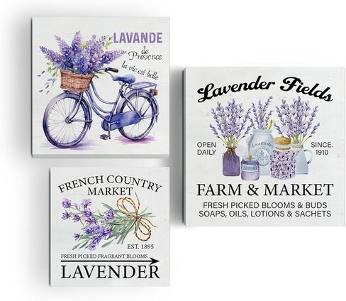 علامات صندوق خشبي لافندر، 3 قطع، زهور اللافندر في المزرعة، علبة متدرجة، علامات خشبية، ديكور، علامات خشبية، مجموعة ديكور للطاولة المركزية لمكتب الرف المنزلي in Kuwait