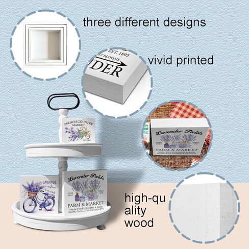 علامات صندوق خشبي لافندر، 3 قطع، زهور اللافندر في المزرعة، علبة متدرجة، علامات خشبية، ديكور، علامات خشبية، مجموعة ديكور للطاولة المركزية لمكتب الرف المنزلي in Kuwait