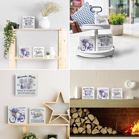علامات صندوق خشبي لافندر، 3 قطع، زهور اللافندر في المزرعة، علبة متدرجة، علامات خشبية، ديكور، علامات خشبية، مجموعة ديكور للطاولة المركزية لمكتب الرف المنزلي in Kuwait