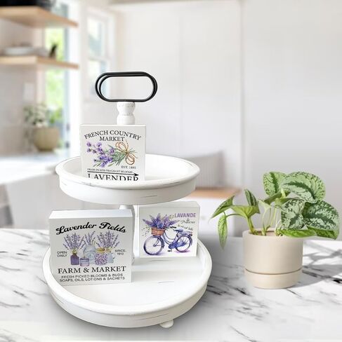 علامات صندوق خشبي لافندر، 3 قطع، زهور اللافندر في المزرعة، علبة متدرجة، علامات خشبية، ديكور، علامات خشبية، مجموعة ديكور للطاولة المركزية لمكتب الرف المنزلي in Kuwait