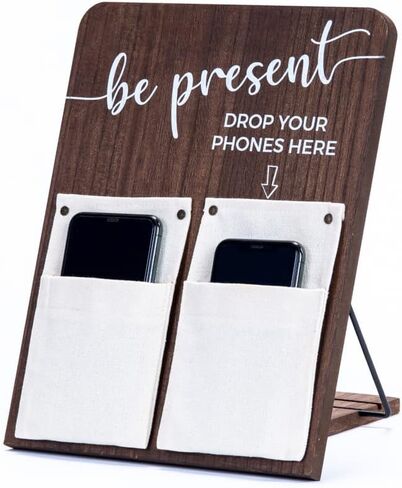 ديكور المقصورة Be Present لوحة حامل الهاتف الخلوي الخشبية، ديكور بسيط، مثالي لديكور غرفة الطعام، أساسيات Airbnb للمضيفين، ديكور المنزل الريفي، ديكور المزرعة (صغير - حاملان للهاتف) in Saudi Arabia