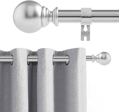 قضبان ستائر فضية شديدة التحمل للنوافذ مقاس 28-48 بوصة، مجموعة قضبان ستائر تعتيم مقاس 1 بوصة، مع حامل قابل للتعديل، لغرفة النوم، وغرفة المعيشة، والمطبخ (2.5-4 قدم فضي) in Kuwait