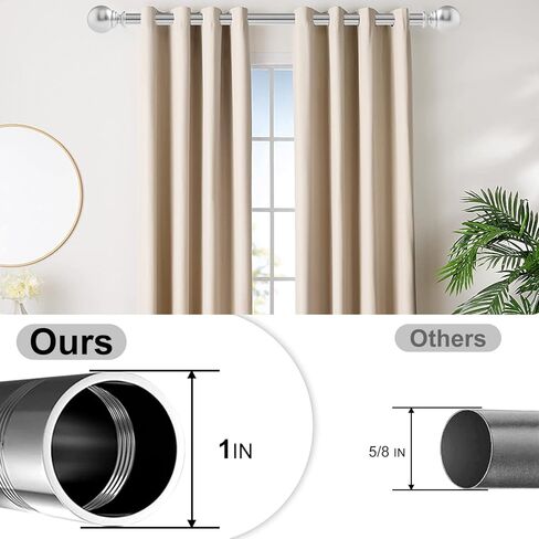 قضبان ستائر فضية شديدة التحمل للنوافذ مقاس 28-48 بوصة، مجموعة قضبان ستائر تعتيم مقاس 1 بوصة، مع حامل قابل للتعديل، لغرفة النوم، وغرفة المعيشة، والمطبخ (2.5-4 قدم فضي) in Kuwait