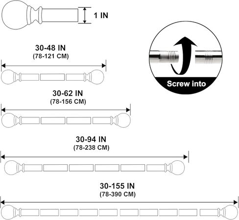 قضبان ستائر فضية شديدة التحمل للنوافذ مقاس 28-48 بوصة، مجموعة قضبان ستائر تعتيم مقاس 1 بوصة، مع حامل قابل للتعديل، لغرفة النوم، وغرفة المعيشة، والمطبخ (2.5-4 قدم فضي) in Kuwait