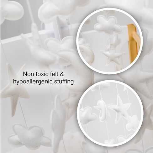 سرير أطفال ستار آند كلاودز - هاتف محمول جميل محايد للجنسين مع سحب بيضاء ونجوم in Kuwait