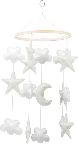 سرير أطفال ستار آند كلاودز - هاتف محمول جميل محايد للجنسين مع سحب بيضاء ونجوم in Kuwait