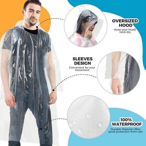 BFONS Rain Ponchos for Adults, Waterproof Ponchos Pack for Theme Parks, Outdoors Rain Coats for Women Men, Rain Jackets in Kuwait