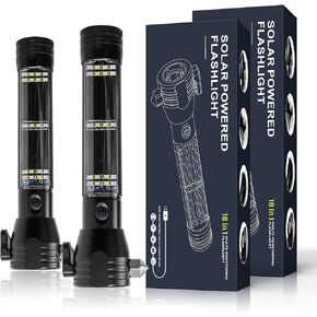 مصباح يدوي LED من Otdair مصباح يدوي يعمل بالطاقة الشمسية، مصباح يدوي فائق السطوع، لومن عالي، قابل لإعادة الشحن عبر USB، 5 أوضاع للأماكن الخارجية، والتخييم، والمشي لمسافات طويلة، 2 حزمة in Kuwait