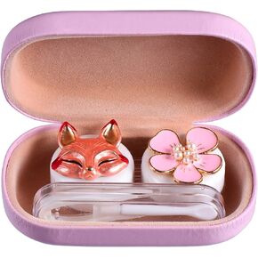 حافظة عدسات لاصقة بتصميم زهرة الثعلب الكرتوني، صندوق منظم محمول مع مراة واداة ازالة الملقط للاستخدام اليومي في الهواء الطلق، زهري, زهري, محمول in Kuwait