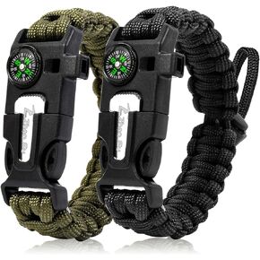 أساور باراكورد قابلة للتعديل في حالات الطوارئ (عبوة من قطعتين) - بوصلة وصفارة وبطاقة أدوات | مجموعة تكتيكية متعددة الوظائف في الهواء الطلق للمشي والتخييم وصيد الأسماك in Kuwait