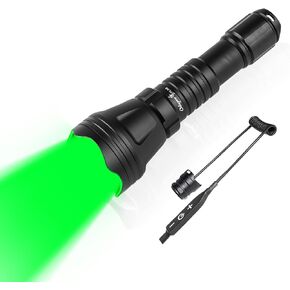 KL52 Zoomable Predator Hunting Flashlight Green Hog Light Focus Adjustable Varmint Lights with Stepless Dimming Pressure Switch
