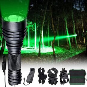 Green Hunting Light Tactical Flashlight 1200 Lumen 500 Yards LED Rechargeable Night Vision Spotlight with Pressure Switch Picatinny Rail Mount, Waterproof Predator Flashlights Kit for Hog Fox in Saudi Arabia