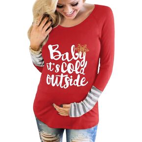 Christmas Baby It's Cold Outside Maternity T-Shirt Long Raglan Sleeve Snowflakes Top Tees for Pregnant Woman