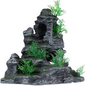 Large Fish Tank Decoration, 10.6inch Tall Aquarium Mountain View Stone Decor, Aquarium Decor Ornament Rock Cave Landscape for Betta Fish, Hermit Crab, Cichlid, Shrimp Hideout Caves, Playing