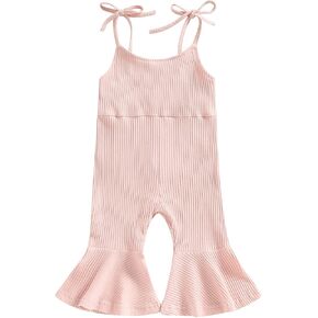 Toddler Bell Bottoms Baby Girl Jumpsuit Overalls Sleeveless Spaghetti Strap Ribbed Flared Pants Romper Summer Outfit