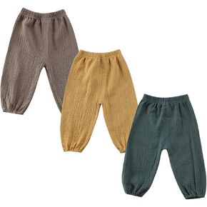 Toddler Baby Boys Girls 3 Pack Cotton Linen Bloomers Pants Solid Color Basic Plain Bamboo Baby Clothes Joggers in Kuwait