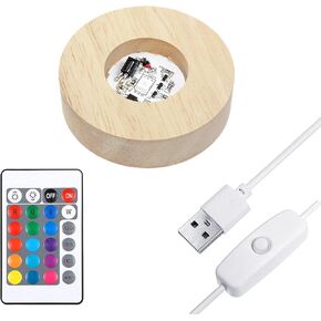 ZILAMGOO Wood Light Display Base with Remote Control | Circular Wooden LED Light Base for Crystal Balls, Resin Art | Multiple Colors Adjustable LED Light Display Base (2.3'') in Kuwait