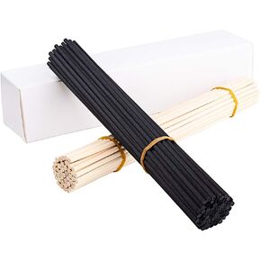 اكسكيس 120 قطعة من اعواد القصب البديلة، 60 قطعة من اعواد الروطان الخشبية (لون طبيعي) + 60 قطعة من عصي اعادة تعبئة موزع القصب الفايبر (لون اسود) - 10 انش × 4 ملم (120، 10 انش × 4 ملم) in Kuwait