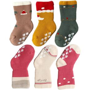 J Poqobog Baby Girl Socks Toddler Boy crew Kids Unisex Warm Thick Cotton Socks Set 6Pack Non Slip/Anti Skid