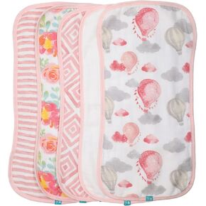 Featherhead™ 5-Pack Muslin Burp Cloths for Baby Boy Large 22" X 11" - Ultra Soft & Extra Absorbent Cotton Terry Backing (Blue Balloons) in Kuwait