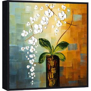 Wieco Art Beauty of Life لوحات زيتية زهرية على قماش جدار الفن الكبير الحديث 100٪ رسمت باليد مجردة الزهور البيضاء امتدت ومؤطرة عمل فني لغرفة المعيشة غرفة نوم ديكورات المنزل 32x32 in Kuwait