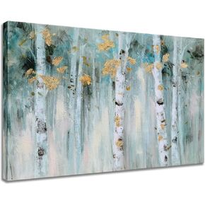SYGALLERIER Abstract Forest Canvas Wall Art with Hand Painted Textured Brown Black Tree Paintings with Gold Foil Modern Aesthetic Rustic Artwork for Farmhouse Living Room Bedroom Bathroom Decor in Kuwait