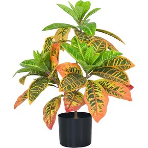 Aphighjoy Fake Plant Artificial Croton Plant, 23.6'' Tall with Colorful Leaves Faux Croton Palm Tree in Pot Decorative, Faux Plant Artificial Plants for Home Decor Indoor (23.6''-1Pc)