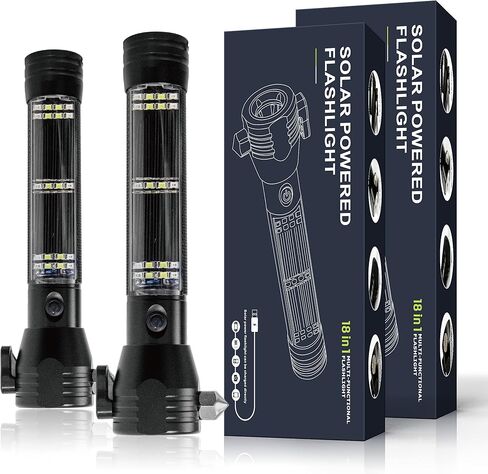 مصباح يدوي LED من Otdair مصباح يدوي يعمل بالطاقة الشمسية، مصباح يدوي فائق السطوع، لومن عالي، قابل لإعادة الشحن عبر USB، 5 أوضاع للأماكن الخارجية، والتخييم، والمشي لمسافات طويلة، 2 حزمة in Kuwait