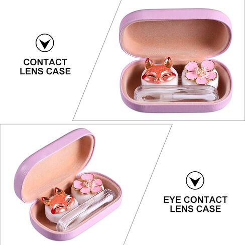 حافظة عدسات لاصقة بتصميم زهرة الثعلب الكرتوني، صندوق منظم محمول مع مراة واداة ازالة الملقط للاستخدام اليومي في الهواء الطلق، زهري, زهري, محمول in Kuwait
