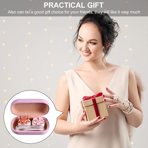 حافظة عدسات لاصقة بتصميم زهرة الثعلب الكرتوني، صندوق منظم محمول مع مراة واداة ازالة الملقط للاستخدام اليومي في الهواء الطلق، زهري, زهري, محمول in Kuwait