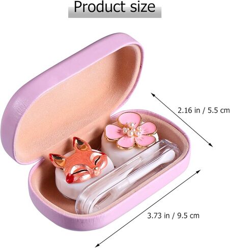 حافظة عدسات لاصقة بتصميم زهرة الثعلب الكرتوني، صندوق منظم محمول مع مراة واداة ازالة الملقط للاستخدام اليومي في الهواء الطلق، زهري, زهري, محمول in Kuwait